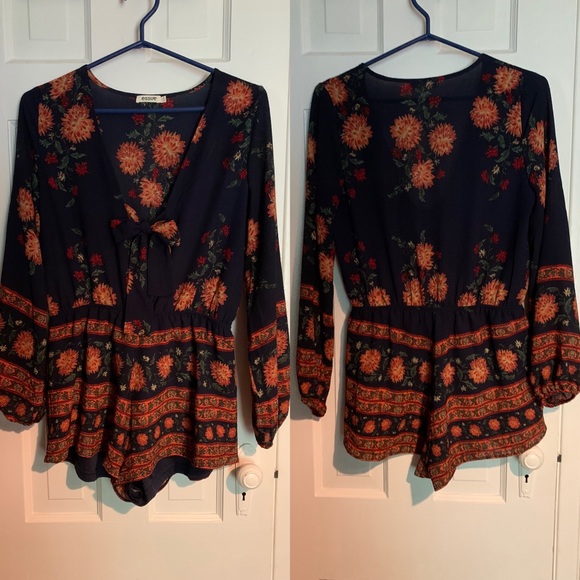 Long Sleeve Floral Romper - Picture 1 of 4